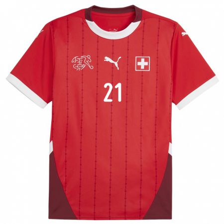 Kandiny Homme Maillot Suisse Jonas Omlin #21 Rouge Tenues Domicile 24-26 T-Shirt