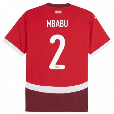Kandiny Homme Maillot Suisse Kevin Mbabu #2 Rouge Tenues Domicile 24-26 T-Shirt