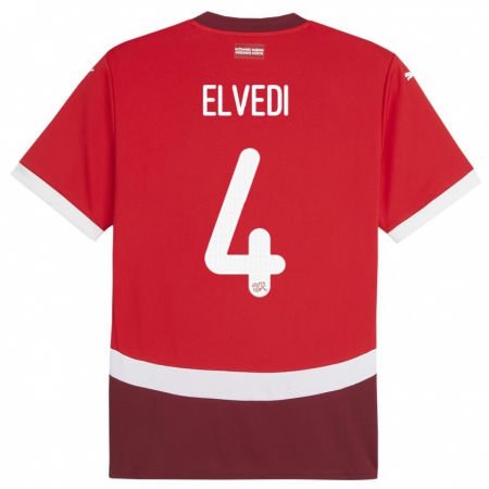 Kandiny Homme Maillot Suisse Nico Elvedi #4 Rouge Tenues Domicile 24-26 T-Shirt