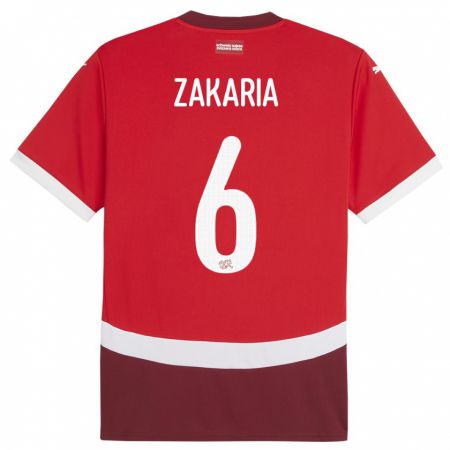 Kandiny Homme Maillot Suisse Denis Zakaria #6 Rouge Tenues Domicile 24-26 T-Shirt