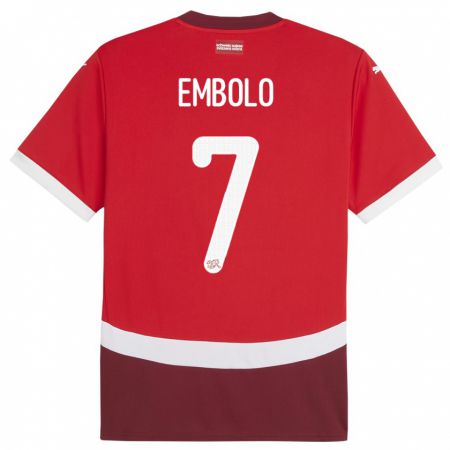 Kandiny Homme Maillot Suisse Breel Embolo #7 Rouge Tenues Domicile 24-26 T-Shirt