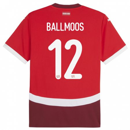 Kandiny Homme Maillot Suisse David Von Ballmoos #12 Rouge Tenues Domicile 24-26 T-Shirt