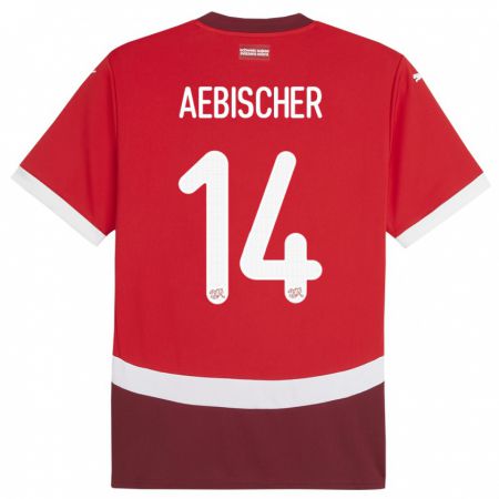Kandiny Homme Maillot Suisse Michel Aebischer #14 Rouge Tenues Domicile 24-26 T-Shirt