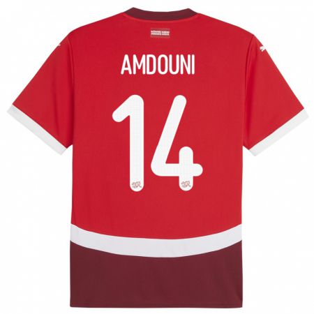 Kandiny Homme Maillot Suisse Mohamed Zeki Amdouni #14 Rouge Tenues Domicile 24-26 T-Shirt