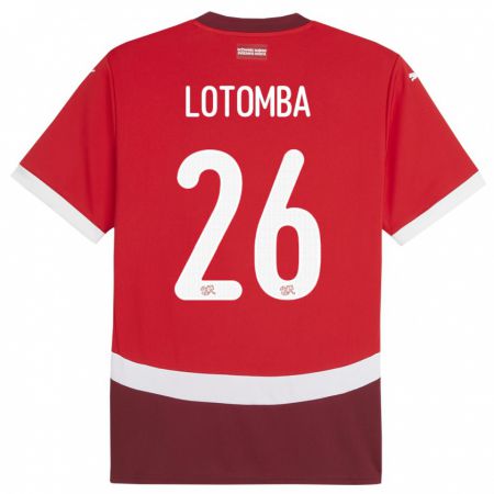 Kandiny Homme Maillot Suisse Jordan Lotomba #26 Rouge Tenues Domicile 24-26 T-Shirt