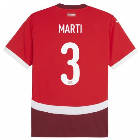 Kandiny Homme Maillot Suisse Lara Marti #3 Rouge Tenues Domicile 24-26 T-Shirt