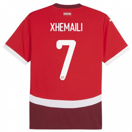 Kandiny Homme Maillot Suisse Riola Xhemaili #7 Rouge Tenues Domicile 24-26 T-Shirt
