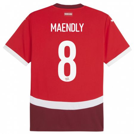 Kandiny Homme Maillot Suisse Sandy Maendly #8 Rouge Tenues Domicile 24-26 T-Shirt