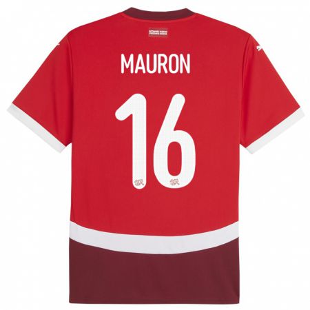 Kandiny Homme Maillot Suisse Sandrine Mauron #16 Rouge Tenues Domicile 24-26 T-Shirt