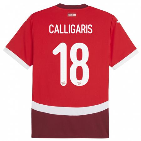 Kandiny Homme Maillot Suisse Viola Calligaris #18 Rouge Tenues Domicile 24-26 T-Shirt