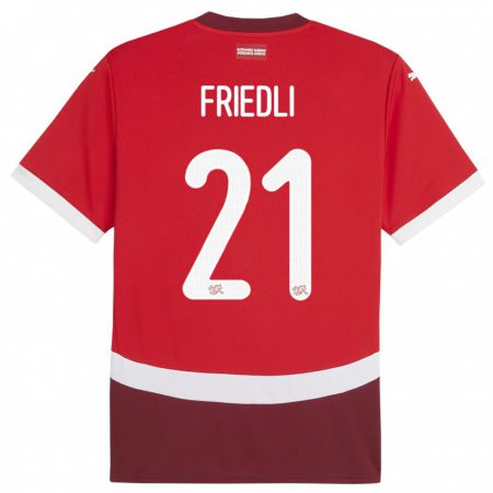 Kandiny Homme Maillot Suisse Seraina Friedli #21 Rouge Tenues Domicile 24-26 T-Shirt