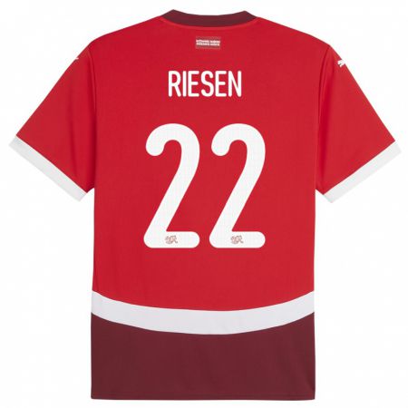 Kandiny Homme Maillot Suisse Nadine Riesen #22 Rouge Tenues Domicile 24-26 T-Shirt