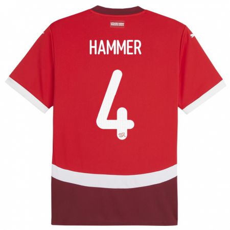 Kandiny Homme Maillot Suisse Pascal Hammer #4 Rouge Tenues Domicile 24-26 T-Shirt