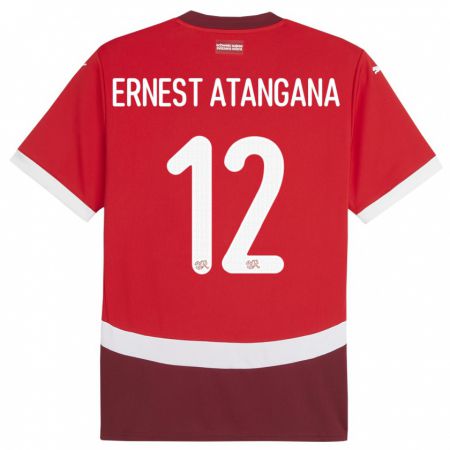Kandiny Homme Maillot Suisse Brian Ernest Atangana #12 Rouge Tenues Domicile 24-26 T-Shirt