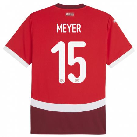 Kandiny Homme Maillot Suisse Leny Meyer #15 Rouge Tenues Domicile 24-26 T-Shirt