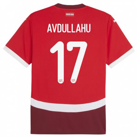 Kandiny Homme Maillot Suisse Leon Avdullahu #17 Rouge Tenues Domicile 24-26 T-Shirt
