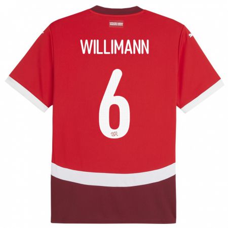 Kandiny Homme Maillot Suisse Mauricio Willimann #6 Rouge Tenues Domicile 24-26 T-Shirt