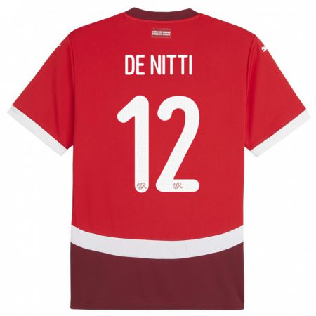 Kandiny Homme Maillot Suisse Gianni De Nitti #12 Rouge Tenues Domicile 24-26 T-Shirt