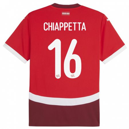 Kandiny Homme Maillot Suisse Carmine Chiappetta #16 Rouge Tenues Domicile 24-26 T-Shirt