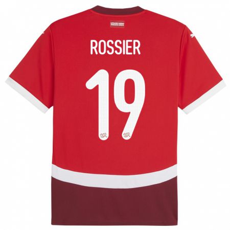 Kandiny Homme Maillot Suisse Evan Rossier #19 Rouge Tenues Domicile 24-26 T-Shirt
