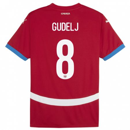 Kandiny Homme Maillot Serbie Nemanja Gudelj #8 Rouge Tenues Domicile 24-26 T-Shirt
