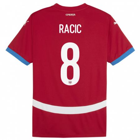 Kandiny Homme Maillot Serbie Uros Racic #8 Rouge Tenues Domicile 24-26 T-Shirt