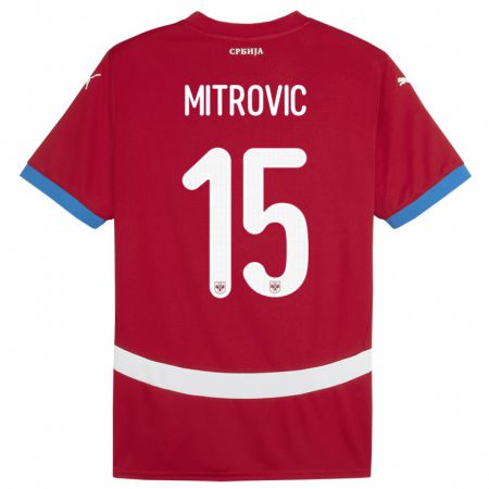 Kandiny Homme Maillot Serbie Stefan Mitrovic #15 Rouge Tenues Domicile 24-26 T-Shirt