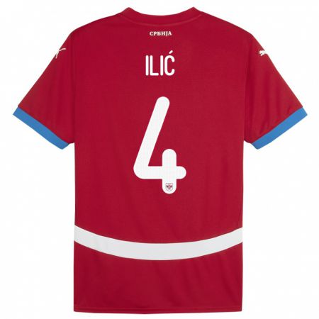 Kandiny Homme Maillot Serbie Marija Ilic #4 Rouge Tenues Domicile 24-26 T-Shirt