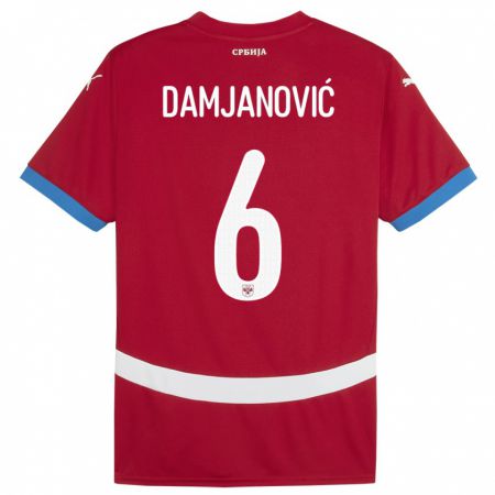 Kandiny Homme Maillot Serbie Nevena Damjanovic #6 Rouge Tenues Domicile 24-26 T-Shirt