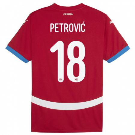 Kandiny Homme Maillot Serbie Emilija Petrovic #18 Rouge Tenues Domicile 24-26 T-Shirt
