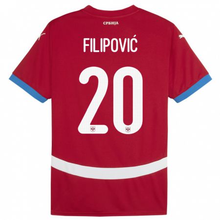 Kandiny Homme Maillot Serbie Tijana Filipovic #20 Rouge Tenues Domicile 24-26 T-Shirt