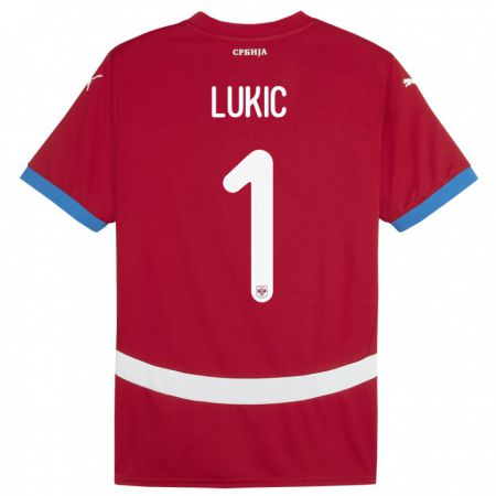 Kandiny Homme Maillot Serbie Ognjen Lukic #1 Rouge Tenues Domicile 24-26 T-Shirt