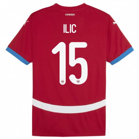 Kandiny Homme Maillot Serbie Mihajlo Ilic #15 Rouge Tenues Domicile 24-26 T-Shirt