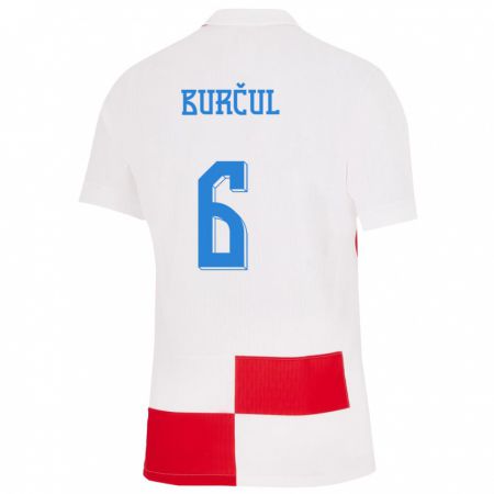 Kandiny Homme Maillot Croatie Bruno Burcul #6 Blanc Rouge Tenues Domicile 24-26 T-Shirt