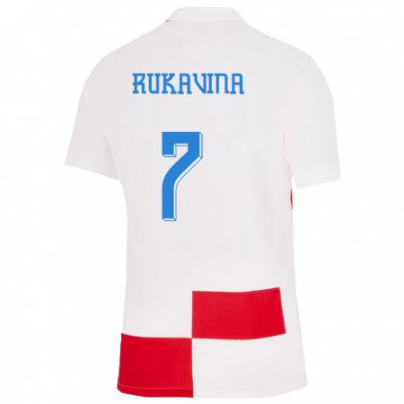 Kandiny Homme Maillot Croatie Gabriel Rukavina #7 Blanc Rouge Tenues Domicile 24-26 T-Shirt