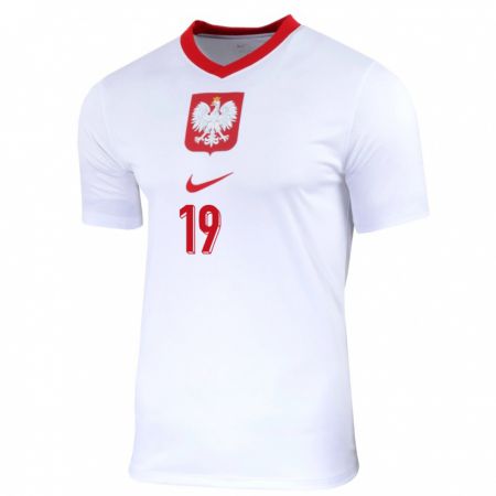 Kandiny Homme Maillot Pologne Jan Faberski #19 Blanc Tenues Domicile 24-26 T-Shirt