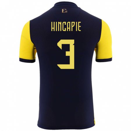 Kandiny Homme Maillot Équateur Piero Hincapie #3 Jaune Tenues Domicile 24-26 T-Shirt