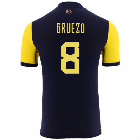 Kandiny Homme Maillot Équateur Carlos Gruezo #8 Jaune Tenues Domicile 24-26 T-Shirt