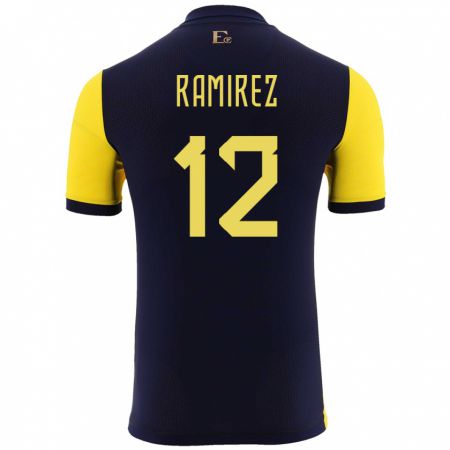 Kandiny Homme Maillot Équateur Moises Ramirez #12 Jaune Tenues Domicile 24-26 T-Shirt