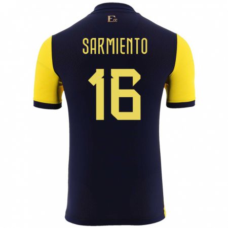 Kandiny Homme Maillot Équateur Jeremy Sarmiento #16 Jaune Tenues Domicile 24-26 T-Shirt