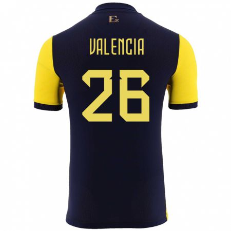 Kandiny Homme Maillot Équateur Anthony Valencia #26 Jaune Tenues Domicile 24-26 T-Shirt