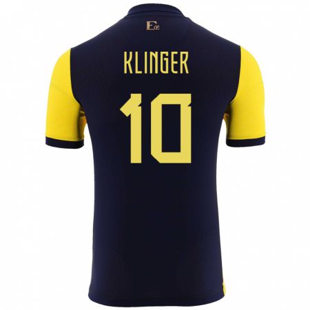 Kandiny Homme Maillot Équateur Jose Klinger #10 Jaune Tenues Domicile 24-26 T-Shirt