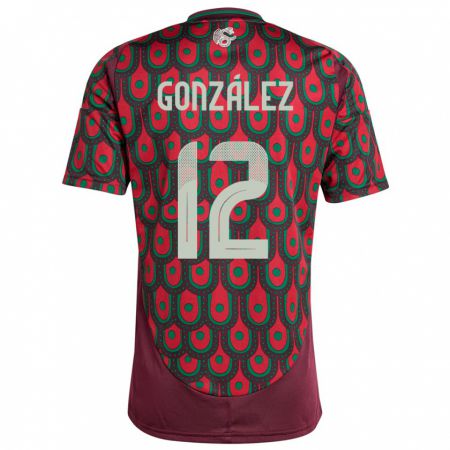 Kandiny Homme Maillot Mexique Itzel Gonzalez #12 Bordeaux Tenues Domicile 24-26 T-Shirt
