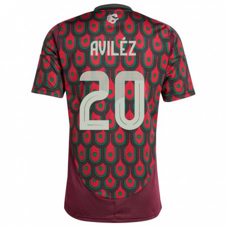 Kandiny Homme Maillot Mexique Aylin Avilez #20 Bordeaux Tenues Domicile 24-26 T-Shirt