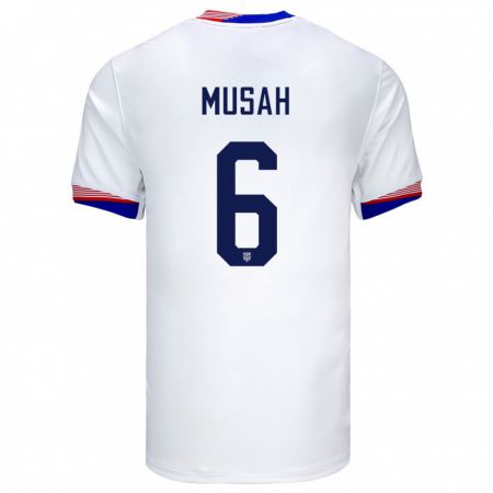 Kandiny Homme Maillot États-Unis Yunus Musah #6 Blanc Tenues Domicile 24-26 T-Shirt
