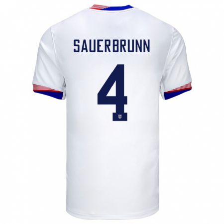 Kandiny Homme Maillot États-Unis Becky Sauerbrunn #4 Blanc Tenues Domicile 24-26 T-Shirt