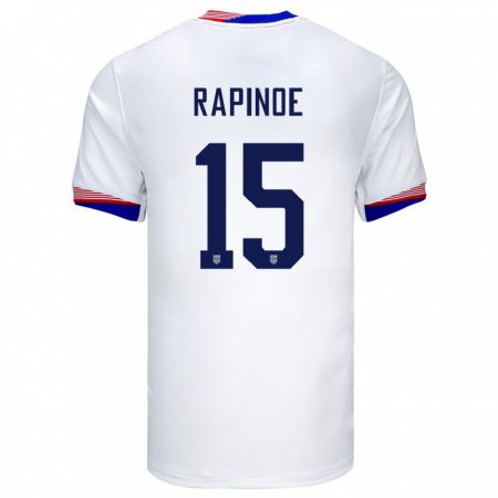 Kandiny Homme Maillot États-Unis Megan Rapinoe #15 Blanc Tenues Domicile 24-26 T-Shirt