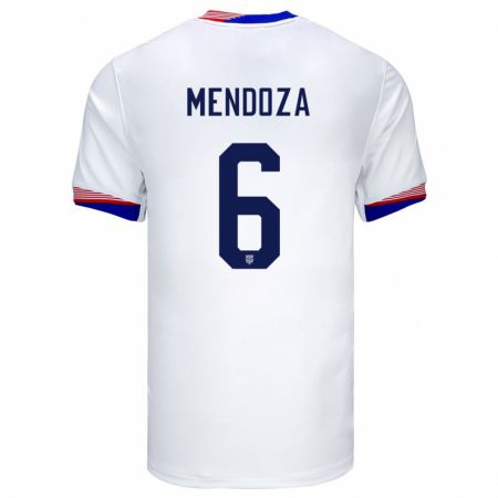 Kandiny Homme Maillot États-Unis Edwyn Mendoza #6 Blanc Tenues Domicile 24-26 T-Shirt