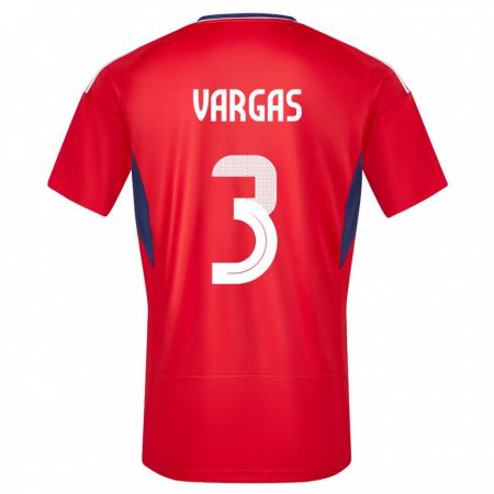 Kandiny Homme Maillot Costa Rica Juan Pablo Vargas #3 Rouge Tenues Domicile 24-26 T-Shirt