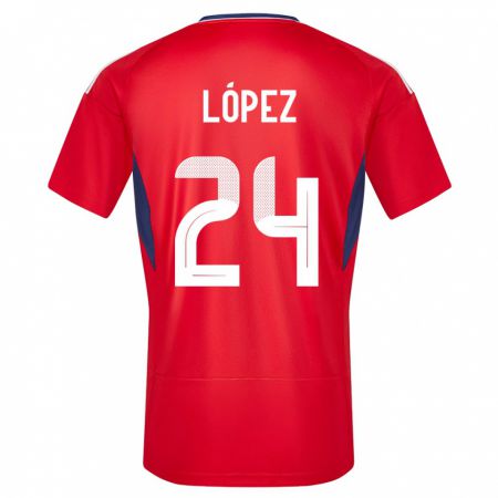 Kandiny Homme Maillot Costa Rica Douglas Lopez #24 Rouge Tenues Domicile 24-26 T-Shirt